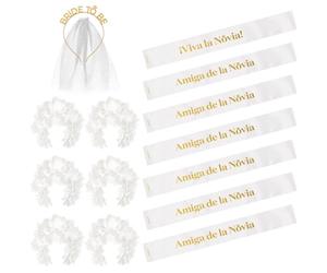 OH YEAH - Kit Addio al nubilato Sposa e Amici - Fasce e Fasce - Accessori Addio Single - Team Bride - Fascia Bride To Be con Velo - Fasce Fiori Bianchi (Bianco, Sposa + 6 amiche)