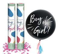 OH YEAH - Kit Rivelazione Genere Bebe - 2 pezzi Cannoni Coriandoli Rosa 50 cm - 1 pz Palloncino Lattice Ø90 cm "Boy or Girl?" - Kit Baby Shower Bambina - Photocall - FACILE DA USARE