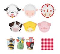 OH YEAH - Kit Stoviglie Usa e Getta Fattoria per Festa di Compleanno 6 Persone - 38 Pezzi - Piatti, Bicchieri e Tovaglioli Monouso - Decorazione Tavola Compleanno Bambini a Tema - Kit Tavola