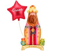 OH YEAH - Palloncino Foil Re Magi Gaspar + Stella Rossa Personalizzata - 110 cm - Decorazione natalizia - Celebrazioni familiari - Roscón de Re - Eventi natalizi - Scegli il tuo nome