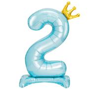 OH YEAH - Palloncino Piede Numero 2 Blu - 105 cm - Numero con Corona - Compleanno Bambini - Numeri 1, 2, 3 - Palloncini Primo Compleanno - Palloncino Numero Gigante - CON BASE