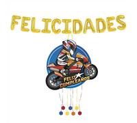 OH YEAH - Pignata Compleanno Bambini Moto con Ghirlanda - Grande pignata di Compleanno - Decorazione Feste Bambini - Ghirlanda Palloncini Compleanno - Pignata Moto 45 x 44 cm - FACILE MONTAGGIO