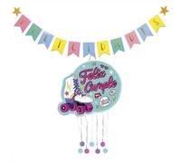 OH YEAH - Pignata Compleanno Bambini Pattino con Ghirlanda - Grande pignata di Compleanno - Decorazione Feste Bambini - Ghirlanda Compleanno 5 m - Pignata Pattino 46,2 x 41 cm - FACILE MONTAGGIO