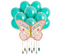 OH YEAH - Pignatta a forma di farfalla per compleanno, 47 x 39 cm + set di palloncini in lattice verde menta da 30 cm, decorazione per feste per bambini, grandi pignatte da riempire, giocattoli e