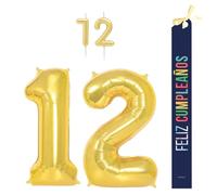 OH YEAH - Set decorazione compleanno 12 anni oro - palloncini numeri Foil 100 cm + candele + banda felice compleanno - festa 18 20 30 40 50 70 80 90 anni - uomo e donna - adatto a higlio
