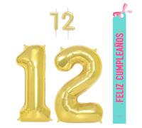 OH YEAH - Set decorazione compleanno 12 anni oro - palloncini numeri Foil 100 cm + candele + banda felice compleanno - festa 18 20 30 40 50 70 80 90 anni - uomo e donna - adatto a higlio