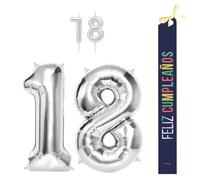 OH YEAH - Set decorazione compleanno 18 anni argento - palloncini numeri Foil 100 cm + candele + banda felice compleanno - festa 18 20 30 40 50 60 70 80 90 anni - uomo e donna - adatto a higlio