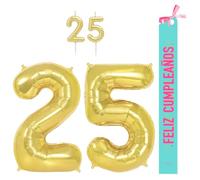 OH YEAH - Set decorazione compleanno 25 anni oro - palloncini numeri Foil 100 cm + candele + banda felice compleanno - festa 18 20 30 40 50 70 80 90 anni - uomo e donna - adatto a higlio