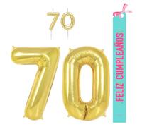 OH YEAH - Set decorazione compleanno 70 anni oro - palloncini numeri Foil 100 cm + candele + banda felice compleanno - festa 18 20 30 40 50 70 80 90 anni - uomo e donna - adatto a higlio