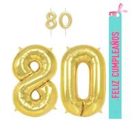 OH YEAH - Set decorazione compleanno 80 anni d'oro - palloncini numeri foil 100 cm + candele + banda felice compleanno - festa 18 20 30 40 50 70 80 90 anni - uomo e donna - adatto a higlio