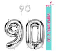 OH YEAH - Set decorazione compleanno 90 anni argento - palloncini numeri Foil 100 cm + candele + banda felice compleanno - festa 18 20 30 40 50 60 70 80 90 anni - uomo e donna - adatto a higlio