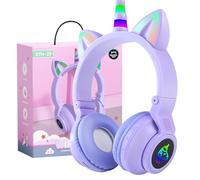 OHAANYY Cuffie Bluetooth Bambini Unicorno Pieghevoli con LED, Microfono & Cavo - Compatibili con PC/Tablet/Smartphone (viola)