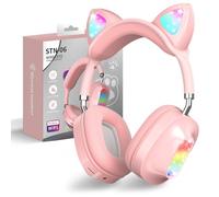 OHAANYY Cuffie Bluetooth per Bambini, Bambine, Cuffie per Orecchie da Gatto, Over-Ear con Luce LED, Cuffie Sereo Pieghevoli, Bluetooth, Cuffie Wireless per Bambini con Microfono, Micro SD/TF