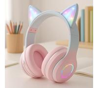 OHAANYY Cuffie Bluetooth per Bambini, Bambine, Cuffie per Orecchie da Gatto, Over-Ear con Luce LED, Cuffie Sereo Pieghevoli, Bluetooth, Cuffie Wireless per Bambini con Microfono, Micro SD/TF (4)