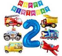 Ohaoduo Auto 2° Compleanno Decorazione, BAU Bambini Palloncino Ingegnere Veicolo Camion dei Pompieri Aereo