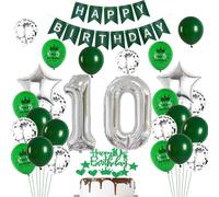 Ohaoduo Palloncini 10 Anni Compleanno Ragazzo Ragazza - Decorazione Torta e Palloncini Argento Verde per Deco Compleanno