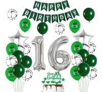 Ohaoduo Palloncini 16 Anni Compleanno Ragazzo Ragazza - Decorazione Torta e Palloncini Argento Verde - Deco Festa