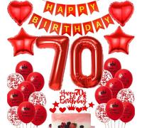 Ohaoduo Palloncini 70 Anni Compleanno Donna Decorazioni Rosso - Foil Palloncini e Torta Decorazioni per Ragazza