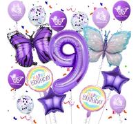 Ohaoduo Palloncini compleanno farfalla 9 anni, Palloncini 9 anni viola, Decorazione compleanno farfalle colorate 9 anni, Palloncini 9 anni compleanno farfalla, palloncino farfalla 9 anni viola