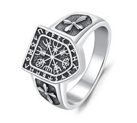 OHAYOO Anelli da uomo in argento 925 con segno vichingo, anello rune, mitologia nordica, amuleto vichingo, gioielli per uomo, Argento sterling, Nessuna pietra preziosa