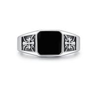 OHAYOO Anello con sigillo da uomo, in argento 925, da uomo, smaltato, nero, massiccio, larghezza 10 mm, gioiello celtico per uomo, papà, fidanzato, marito, 10 mm, Argento sterling