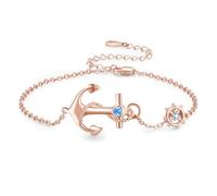 OHAYOO Bracciale da donna in argento sterling 925 con ancora in oro rosa, idea regalo per la migliore amica della donna