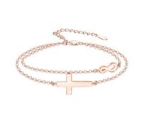 OHAYOO Bracciale Infinity da Donna 925 Argento Sterling Rosegold Bracciale con Simbolo dell'Infinito con Croce Bracciale Infinity Gioielli Regali per Fidanzata Donne Ragazze Mamma, Standard, Argento
