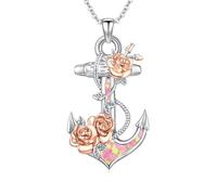 OHAYOO Collana con ancora da donna, in argento 925, con fede, amore, speranza, con ciondolo a forma di ancora, con rose, per donna e mamma