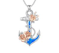 OHAYOO Collana con ancora da donna, in argento sterling 925, opale, fede, amore, speranza, collana con opale con ancora con rose, per donna e mamma