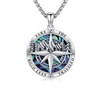 OHAYOO Collana con bussola in argento Sterling 925, con ciondolo a forma di montagna, abalone, per uomo e donna