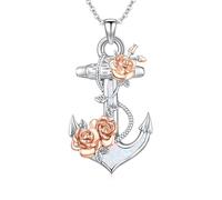 OHAYOO Collana da donna con ancora in argento sterling 925, con opale, fede, amore, speranza, collana con ancora con rose, per donna e mamma