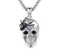 OHAYOO Collana da uomo con teschio, in argento 925, con ciondolo a forma di teschio punk gotico, collana da pirata, gioiello retrò con teschio, idea regalo per uomo e donna, Standard, Argento