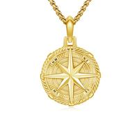 OHAYOO Collana da uomo e donna, in argento sterling 925, con catena in acciaio inox, motivo bussola e ancora, 50 cm + 5 cm di estensione, catena placcata in oro, Pirati dei Caraibi, ciondolo da uomo