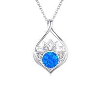 OHAYOO Lotus - Collana da donna in argento sterling 925, con ciondolo a forma di opale, con fiore di loto, per yoga, blu opale, idea regalo per donne e ragazze