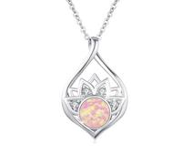 OHAYOO Lotus - Collana da donna in argento sterling 925, con ciondolo a forma di opale rosa, con fiore di loto, per yoga, donna, donna, ragazza