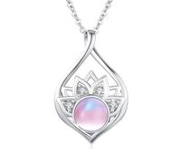 OHAYOO Lotus - Collana da donna in argento sterling 925, con occhi di gatto, con ciondolo a forma di occhio di gatto, loto, per yoga, per donne, ragazze, Standard, Argento sterling, Occhio di gatto