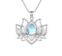 OHAYOO Lotus - Collana in argento sterling 925, con ciondolo in pietra di luna e opale, per ragazze e donne