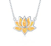 OHAYOO Opal Lotus - Collana da donna in argento sterling 925, con ciondolo a forma di fiore di opale e opale, ideale come regalo per donna
