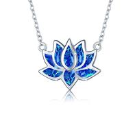 OHAYOO Opal Lotus - Collana da donna in argento sterling 925, con ciondolo a forma di loto, ideale come regalo per donne, Argento sterling