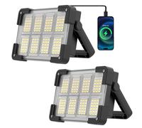 OHAYORI Faro LED Ricaricabile, Faretto LED Portatile USB, 4 Modalità Luce da Lavoro, Power Bank, Lampada da Lavoro Solare da Esterno Impermeabile per Campeggio, Manutenzione, Pesca, Emergenza(2 pack)