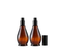 OHEETU 2 bottiglie da viaggio in vetro ambrato da 30 ml, a prova di perdite, dispenser per lozioni, sapone, cosmetici, contenitori con pompa nera, per miscele di oli essenziali, fondotinta, shampoo