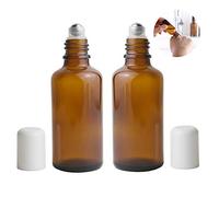 OHEETU 3 bottiglie roll-on vuote da 50 ml, in vetro ambrato, con sfere in acciaio inox, ricaricabili, campioni, contenitori da viaggio per oli essenziali, profumi, balsami per labbra
