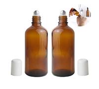 OHEETU 3 bottiglie roll-on vuote in vetro ambrato da 100 ml, con sfere in acciaio inox, ricaricabili, campioni, contenitori da viaggio per oli essenziali, profumi, balsami per labbra