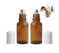 OHEETU 3 bottiglie roll-on vuote in vetro ambrato da 20 ml, con sfere in acciaio inox, ricaricabili, campioni, contenitori da viaggio per oli essenziali, profumi, balsami per labbra