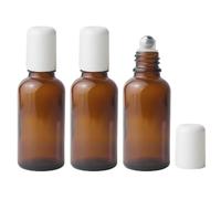 OHEETU 3 bottiglie roll-on vuote in vetro ambrato da 30 ml, con sfere in acciaio inox, ricaricabili, campioni, contenitori da viaggio per oli essenziali, profumi, balsami per labbra