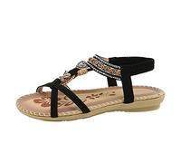 Ohemian - Sandali da donna casual con cinturino elastico alla caviglia, sandali da spiaggia infradito con perline larghe e punta aperta, infradito piatte comode per passeggiate all'aperto, Nero , 38.5