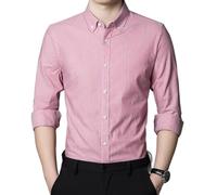 OHERUWKLS Abito da Uomo Camicia A Righe 100% Cotone Slim Fit Business Casual Camicia da Lavoro Button Down,Rosa,S
