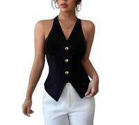 OHERUWKLS Donna Button Up Open Front Canotte Solid Scollo A V Senza Maniche Slim Fit Halter Top,Nero,L