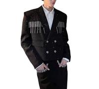 OHERUWKLS Giacca da uomo aderente con nappe, paillettes stellate, lusso con strass e maniche lunghe,Nero,3XL