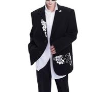 OHERUWKLS Giacca Da Uomo Alla Moda Con Maniche Lunghe, Revers, Patchwork Asimmetrico E Tasche,Nero,L